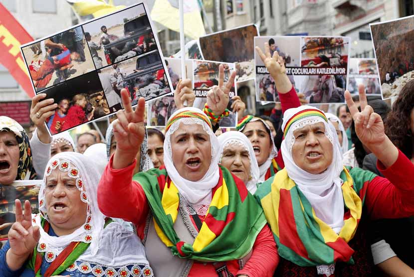 Aksi demonstrasi di Istanbul, Turki, menolak keberadaan ISIS.