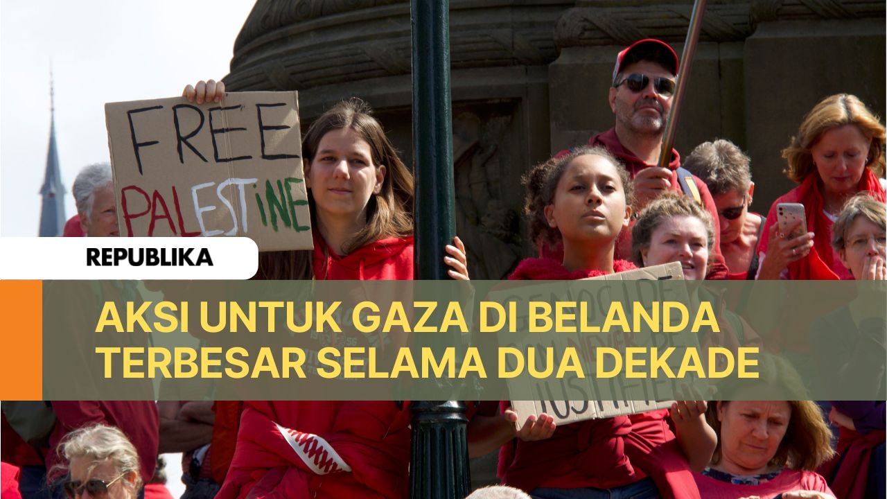 Aksi unjuk rasa dukung perjuangan rakyat Gaza di Belanda.