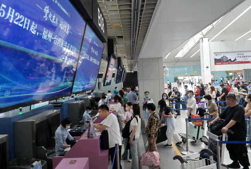 Aktivitas di Fuzhou Changle International Airport di Fuzhou, Provinsi fujian, China.