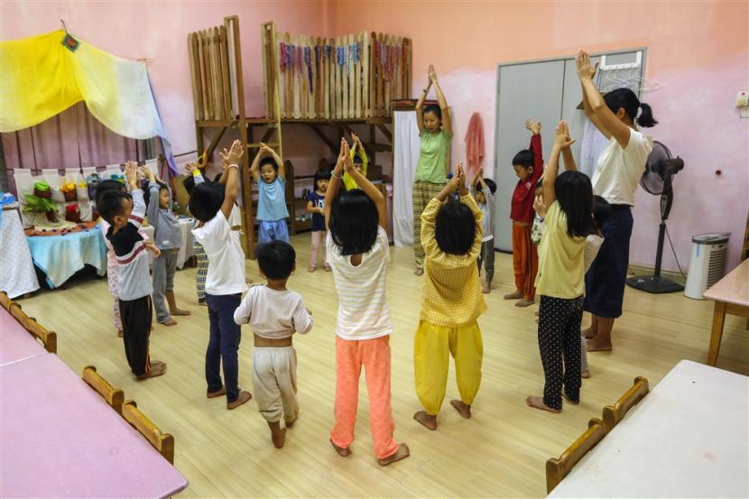 Aktivitas di kelas Waldorf Kelip Kelip Preschool di Shah Alam, pinggiran Kuala Lumpur, Malaysia, 23 Agustus 2019. Tiap negara punya pendekatan berbeda dalam penyelenggaraan pendidikan anak usia dini.