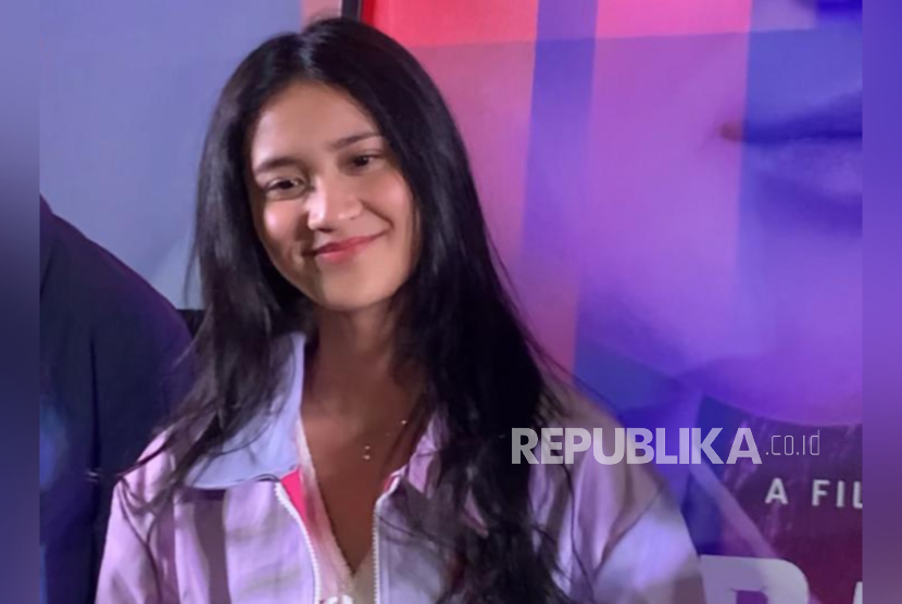 Aktris Leya Princy saat konferensi pers film Rangga & Cinta di Jakarta pada Senin (28/7/2025).