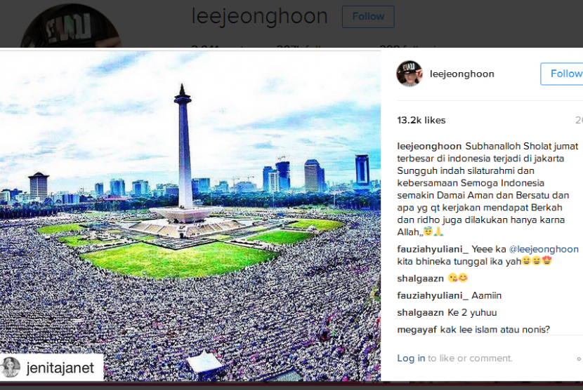 Akun artis kelahiran Korea, Lee Jeong Hoon yang mengomentari aksi 2 Desember di akun Instagram pribadinya, Jumat (2/12).