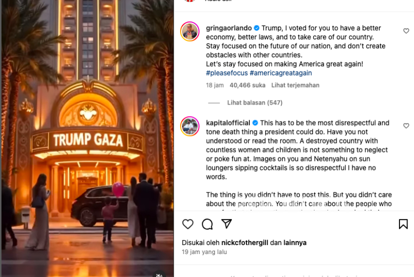 Akun Donald Trump merilis video rekonstruksi Gaza