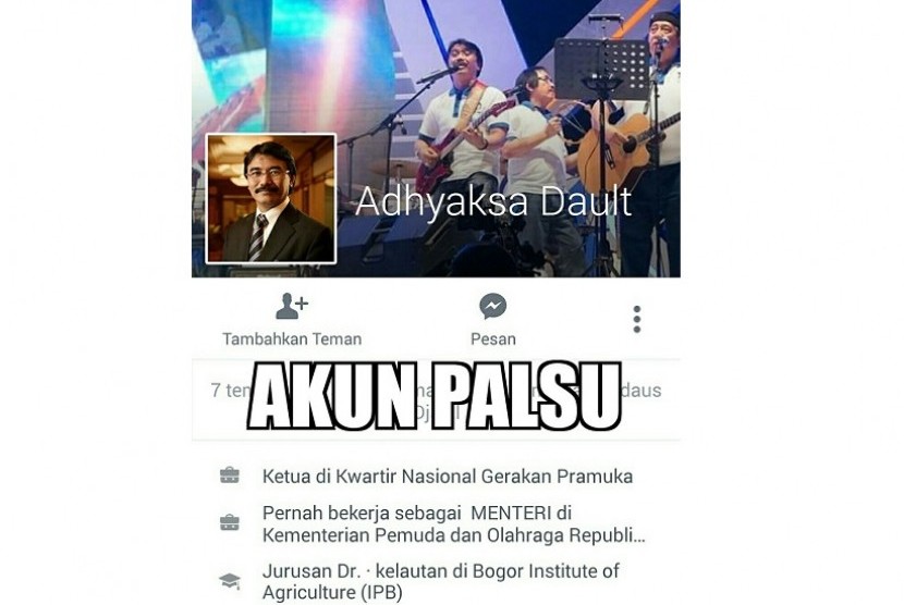 Akun Facebook palsu yang gunakan identitas Adhyaksa Dault