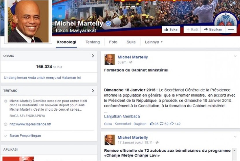 Akun Facebook resmi milik Presiden Haiti