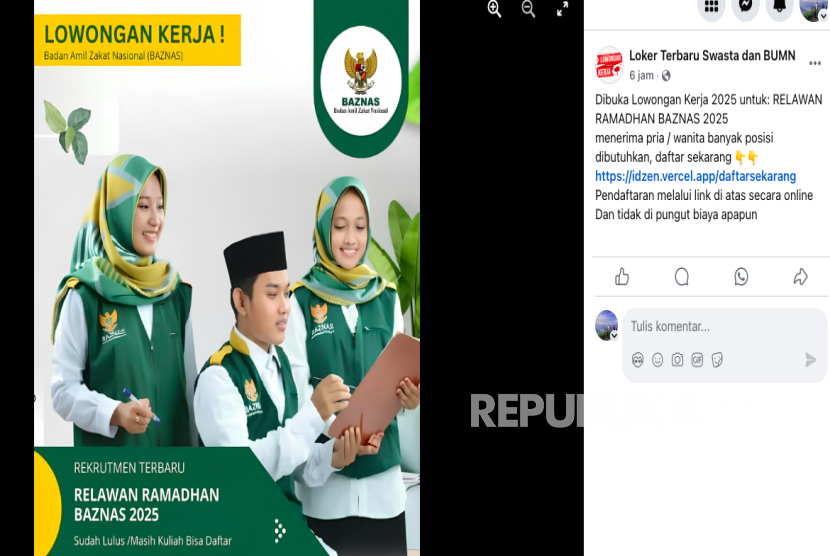 akun Facebook sebarkan rekrutmen relawan Ramadhan Baznas