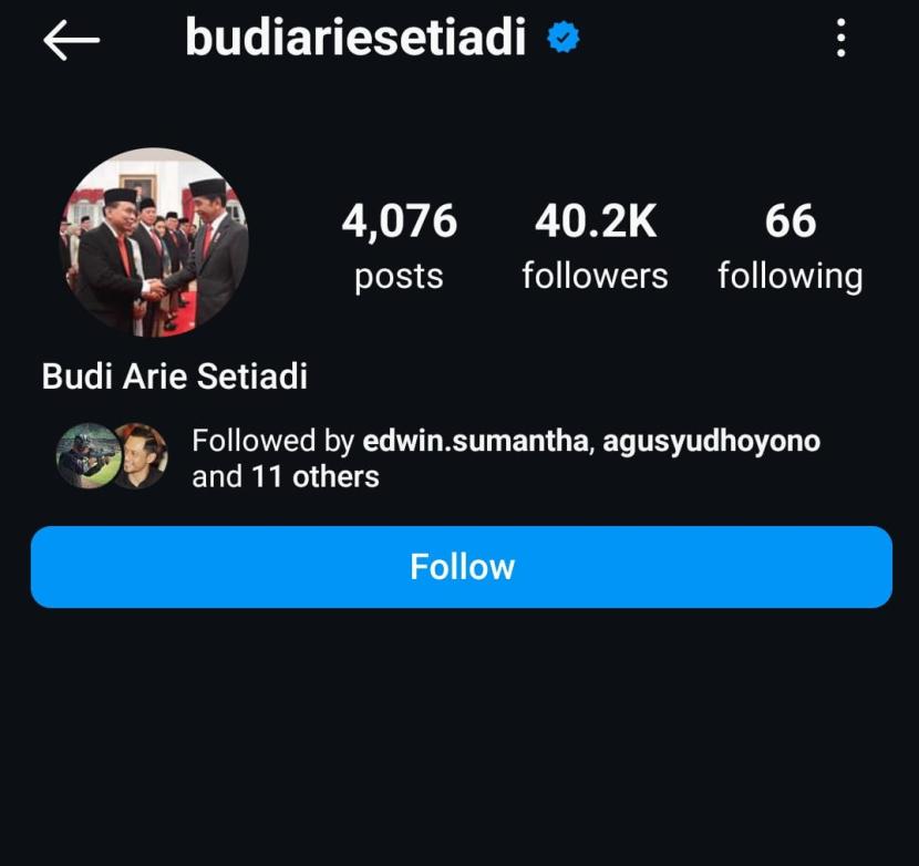 Akun Instagram milik Menteri Komunikasi dan Informatika (Menkominfo) Budi Arie Setiadi digembok.