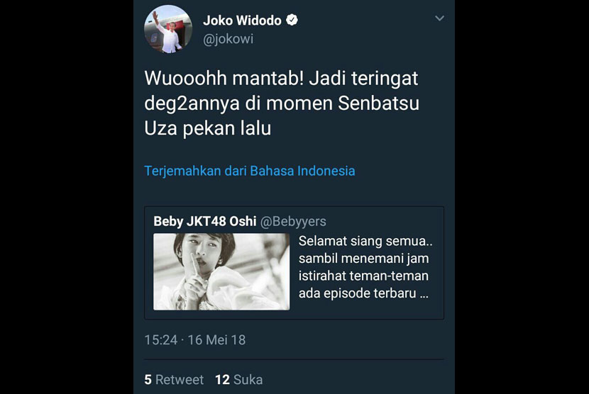 Unggahan @Jokowi yang merupakan kesalahan admin.