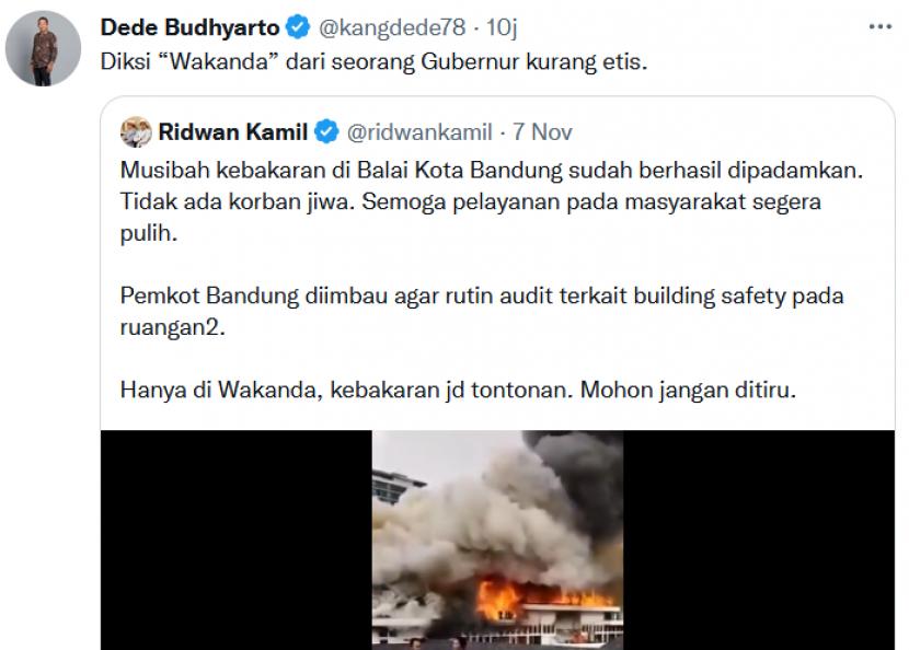 Akun @kangdede78 menyentil Ridwan Kamil soal kata Wakanda.