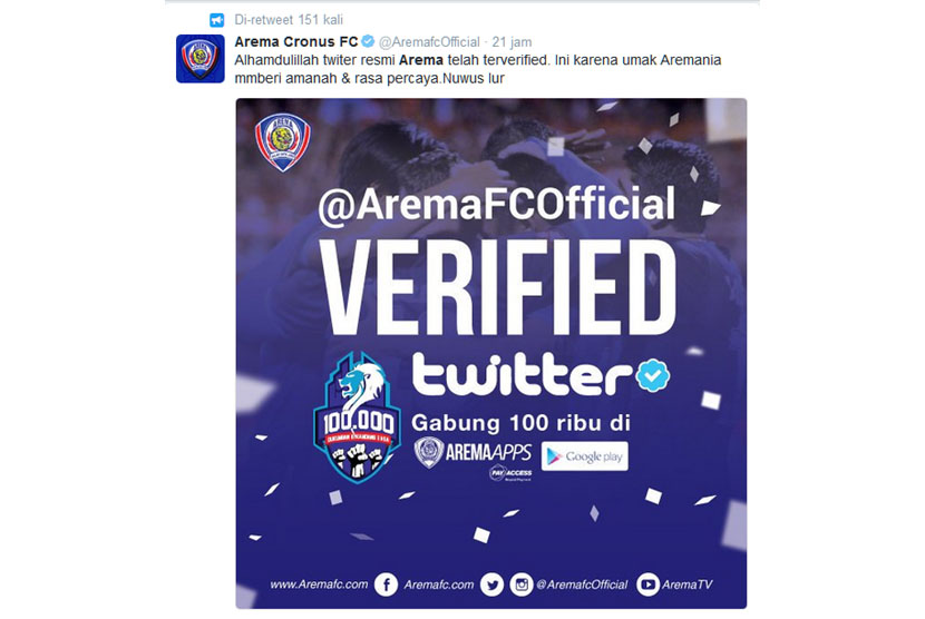 akun resmi twitter milik arema