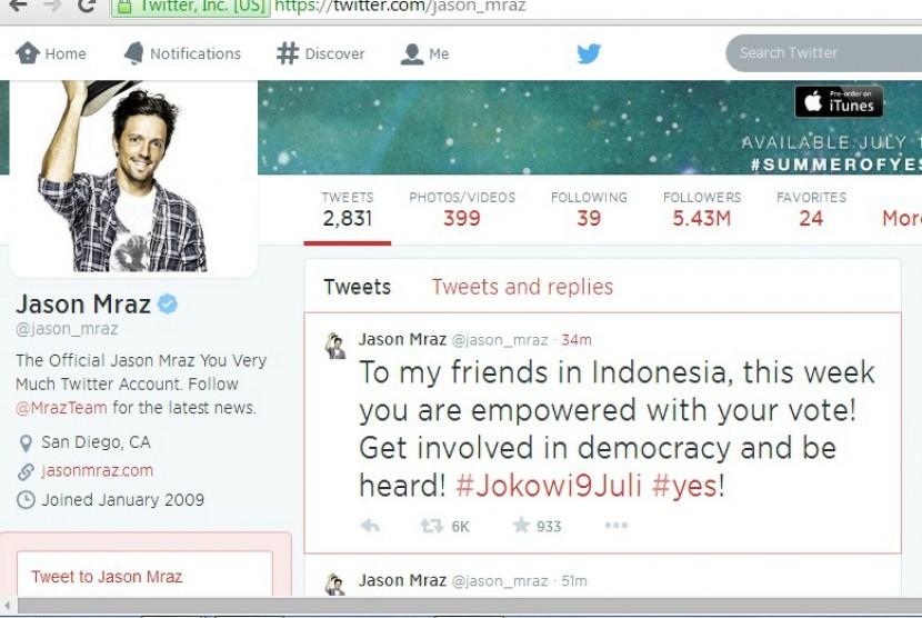 Akun Twitter Jason Mraz