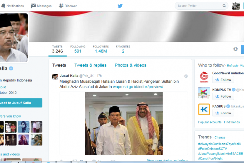 Akun Twitter milik Jusuf Kalla.