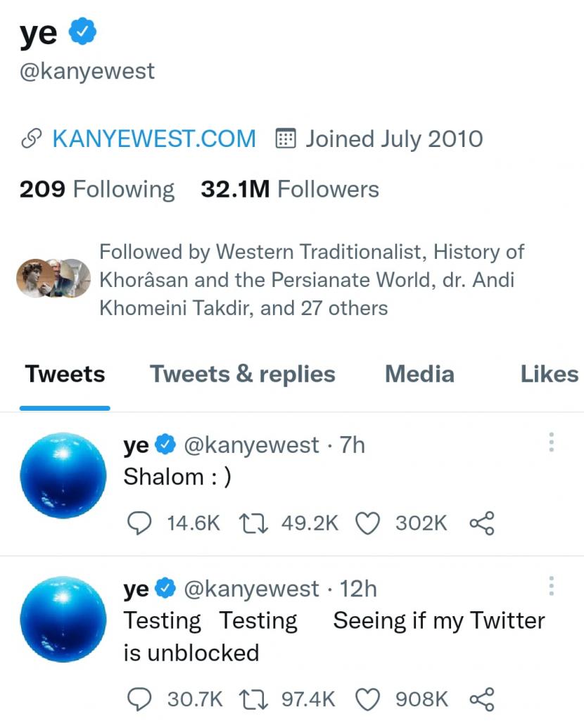 Akun Twitter milik Kanye West kembali pulih.