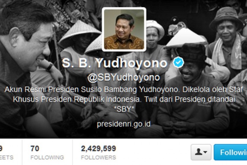 Akun Twitter Presiden RI, Susilo Bambang Yudhoyono (SBY).