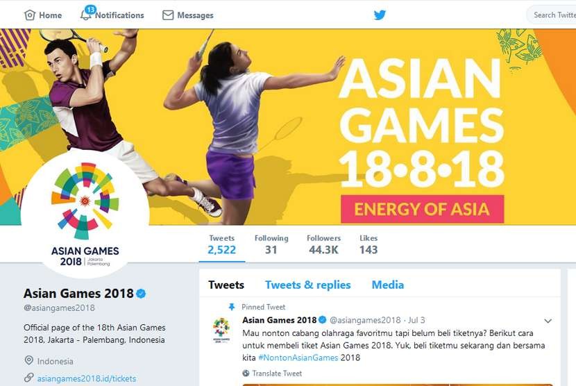 Akun Twitter resmi Asian Games 2018.