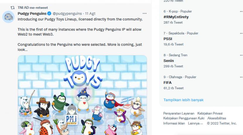 Akun Twittter TNI AD dipenuhi gambar penguin.