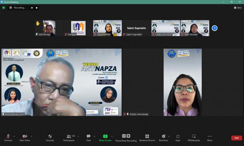 Aliansi Relawan Anti Narkotika (ARMAN) Universitas Nusa Mandiri (UNM) sukses menggelar kegiatan webinar penyuluhan tentang pencegahan dan penanganan narkotika.