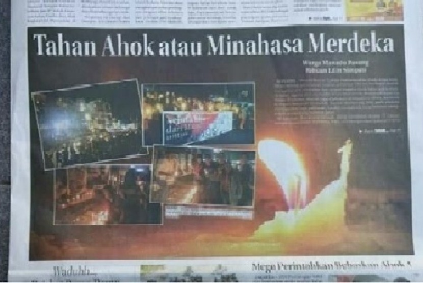 Berita ancaman Minahasa Merdeka di salah satu surat kabar lokal.