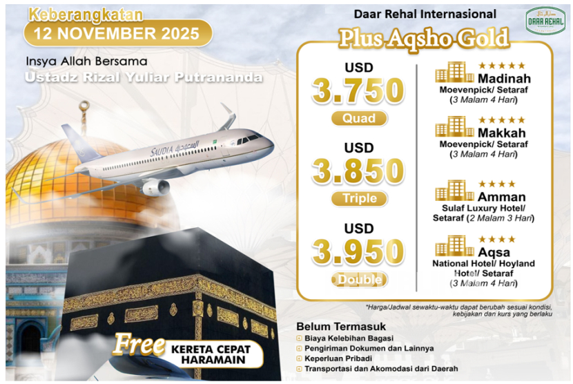 Umrah dan Ziarah Bersejarah di Aqsho dalam Satu Perjalanan