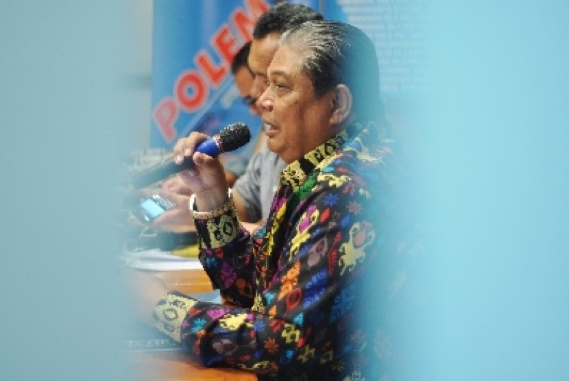 Anggota Komisi III DPR-RI Nudirman Munir saat menjadi pembicara dalam diskusi polemik di kawasan Cikini, Jakarta Pusat, Sabtu (1/3).
