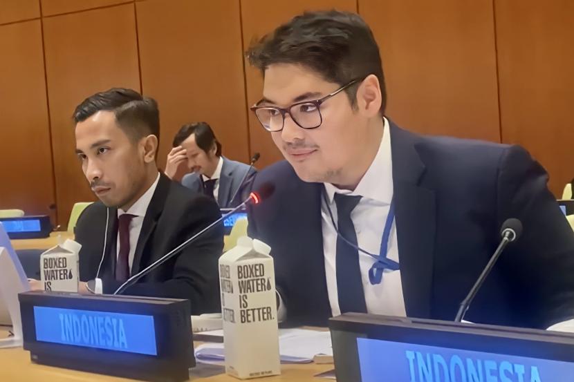 Anggota Komisi IV DPR Ravindra Airlangga saat menghadiri forum global Parliamentary Hearing at the United Nations, di New York, Amerika Serikat, Selasa (15/2/2023). 