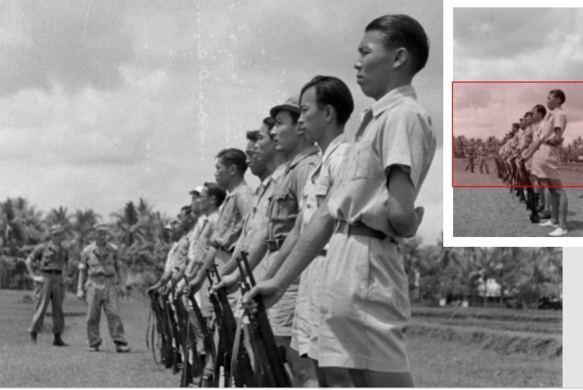 Anggota Pau An Tui ketika berlatih bersama tentara KNIL Belanda, di CImahi, Oktober 1947