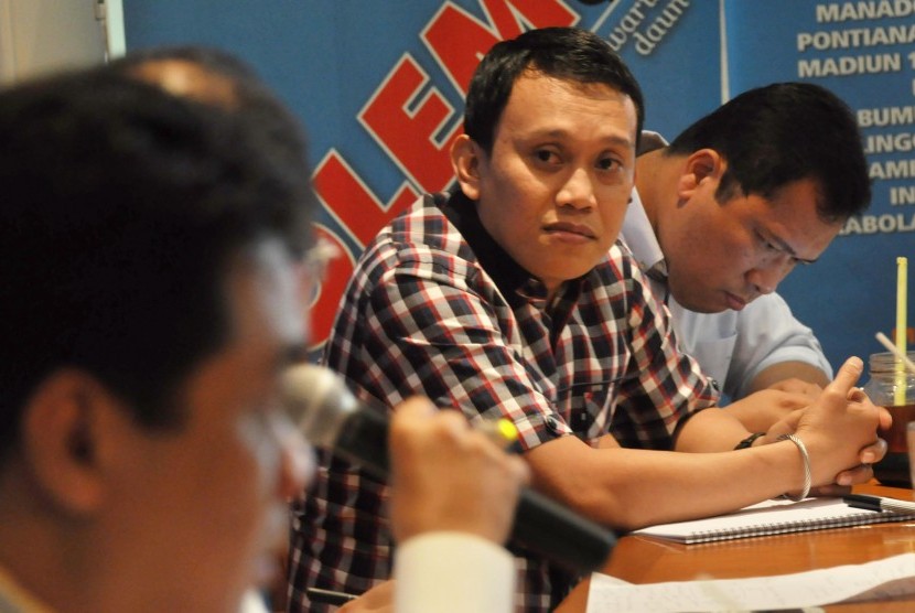 Anggota tim sukses Jokowi-JK Abdul Kadir Karding dalam diskusi polemik di kawasan Cikini, Jakarta, Sabtu (24/5).