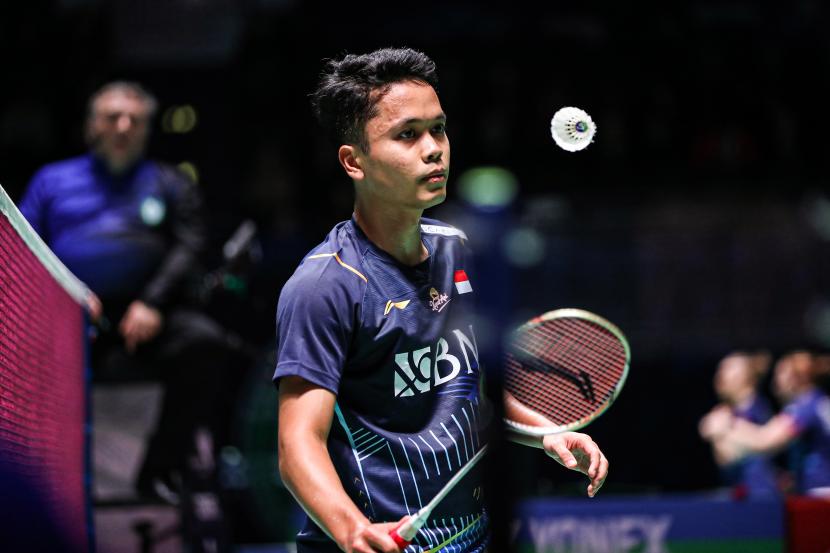 Anthony Sinisuka Ginting  di All England 2023.