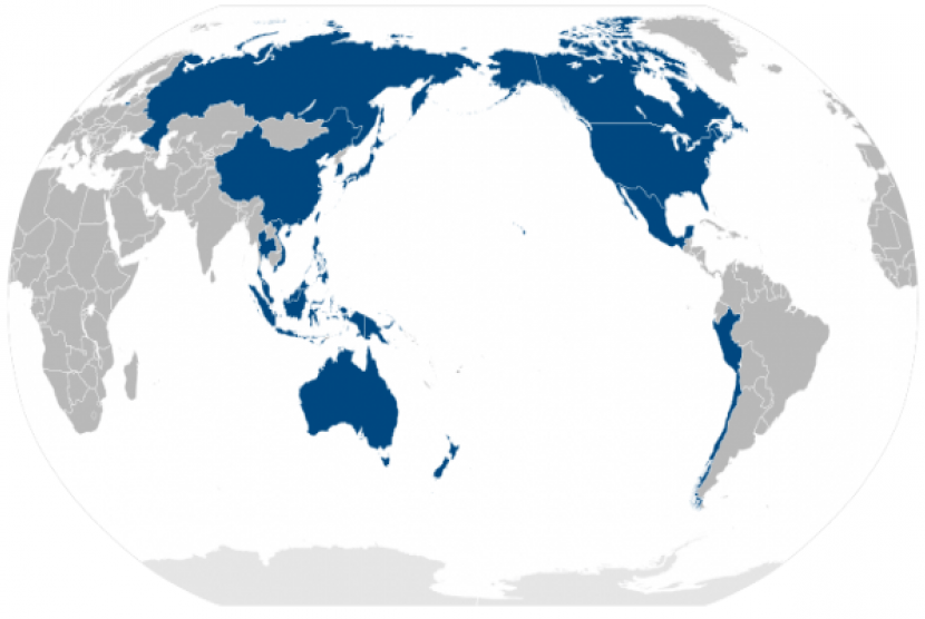 APEC member area is in blue. (map)