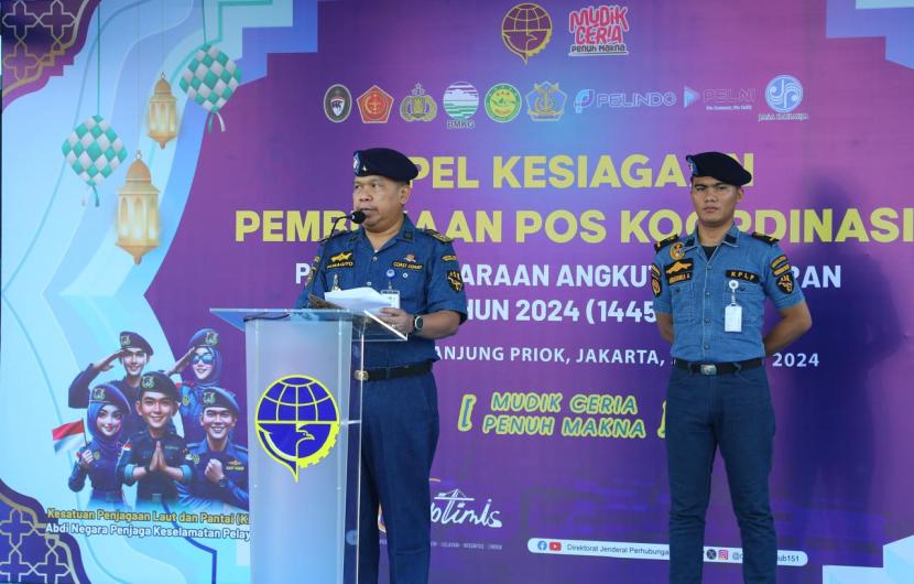 Apel Kesiagaan Pembukaan Posko Penyelenggaraan Angkutan Laut Lebaran tahun 2024 di Tanjung Priok, Jakarta Utara.