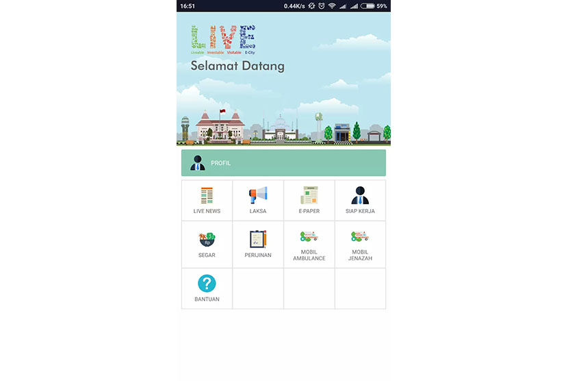 Aplikasi Tangerang Live milik Pemerintah Kota Tangerang, Banten.
