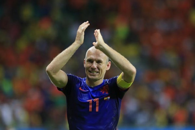 Arjen Robben meluapkan kebahagiaan usai pertandingan Belanda melawan Spanyol di Piala Dunia 2014. Di pertandingan tersebut Belanda sukses mengalahkan Spanyol dengan skor telak 5-1. 