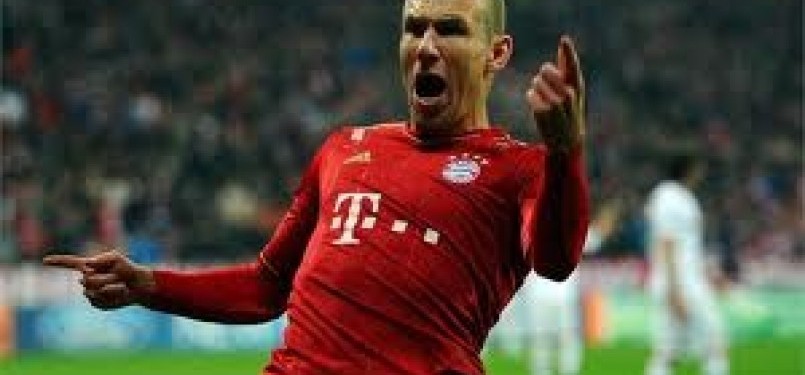 Arjen Robben mengekpresikan kegembiraannya usai mencetak gol ke gawang FC Basel dalam leg kedua Liga Champions, Rabu (14/3) dini hari WIB. Dalam laga itu Munich menang 7-0 sekaligus berhak melangkah ke babak perempat final.