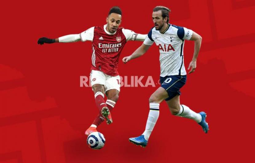 Striker Arsenal Pierre-Emerick Aubameyang (kiri) Vs Tottenham Hotspur Harry Kane.