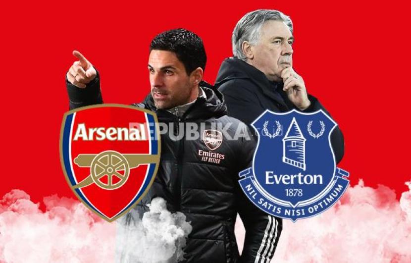 Pelatih Arsenal Mikel Arteta Vs pelatih Everton Carlo Ancelotti (kanan).