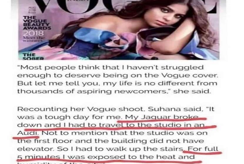 Artikel hoax Suhana Khan yang mendunia