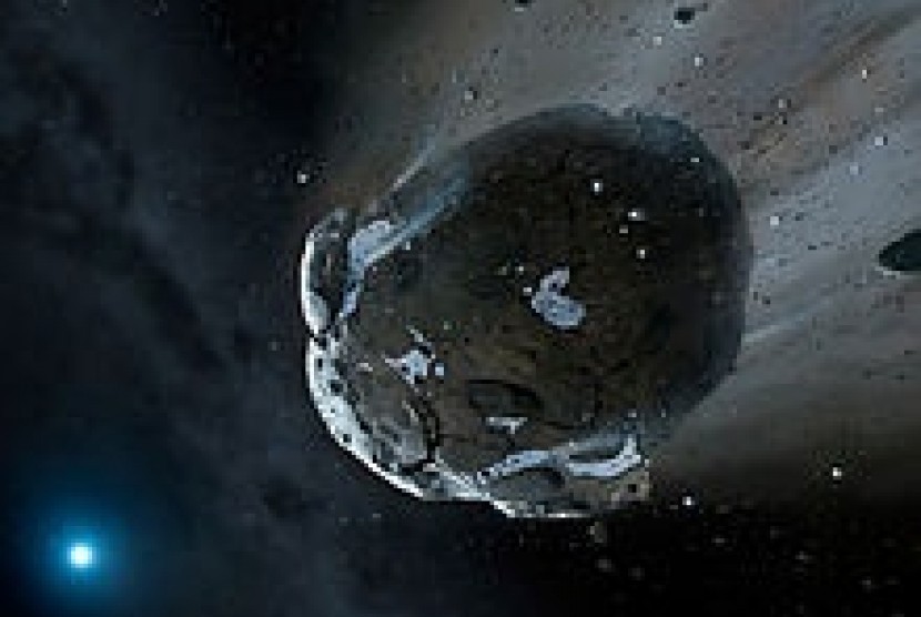Artist's view of a watery asteroid in the white-dwarf system GD 61