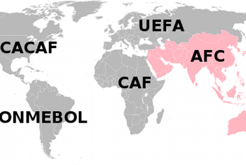 Asian Football Confederation (AFC) covers Asia and Australia and the organization has 47 members associations. (map of AFC area)