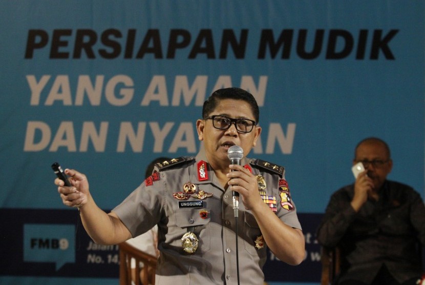Asops Kapolri Irjen Pol Unggung Cahyono memberikan penjelasannya Diskusi Media Forum Merdeka 9 di Galeri Nasional, Jakarta, Jumat (2/6). 