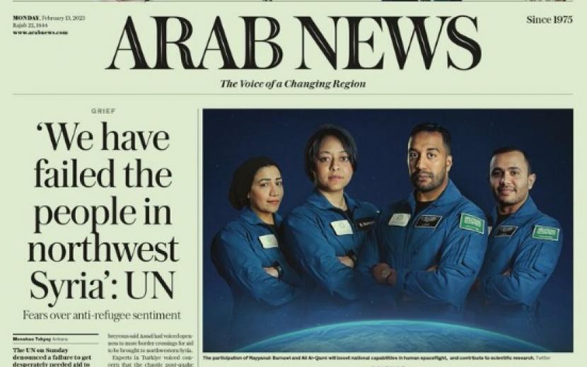 astronot wanita dari Saudi di halaman depan Arabnews