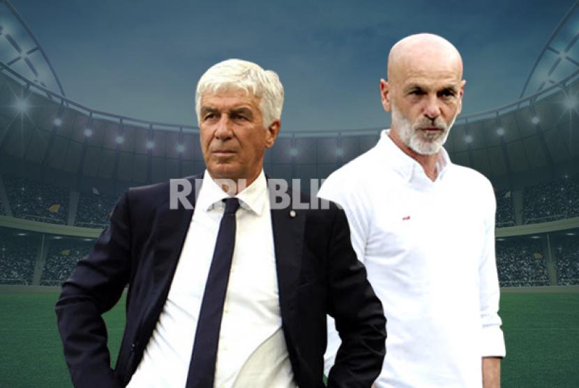 Atalanta vs AC Milan, adu taktik Gian Piero Gasperini (kiri) dan Stefano Pioli. AC Milan terpaksa harus berbagi angka 1-1 atas tuan rumah Atalanta pada pekan kedua Serie A Liga Italia 2022/2023 di Stadion Atleti d'Azzurri, Bergamo, Senin (22/8/2022) dini hari WIB.
