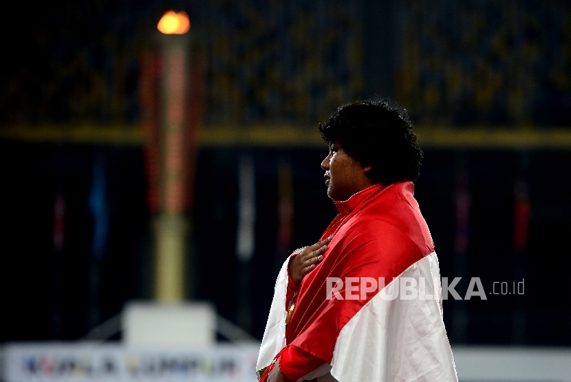 Atlet Indonesia Eki Febri Ekawati. Eki gagal mempertahankan emas tolak peluru.