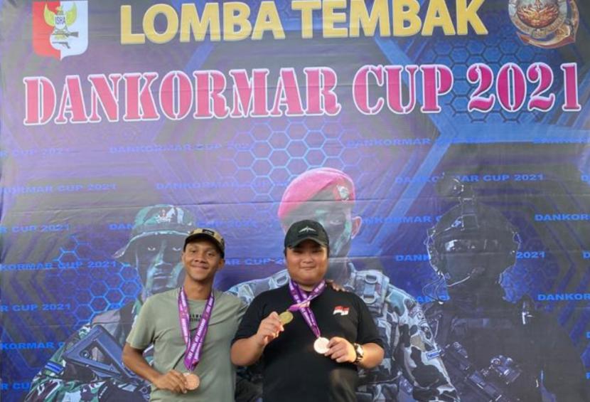 Atlet muda Sergio Sanjaya (12 tahun) juara 1 lomba menembak Dankormar Cup 2021 sesi tembakan reaksi.