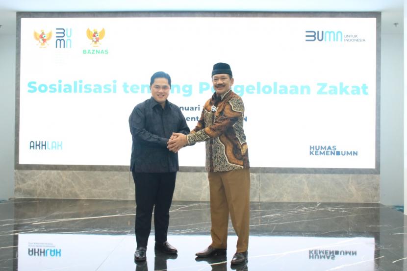 Audiensi dan Silaturahmi Pimpinan BAZNAS RI ke Kantor Kementerian BUMN, Jalan Merdeka Selatan, Jakarta, Selasa (18/1).