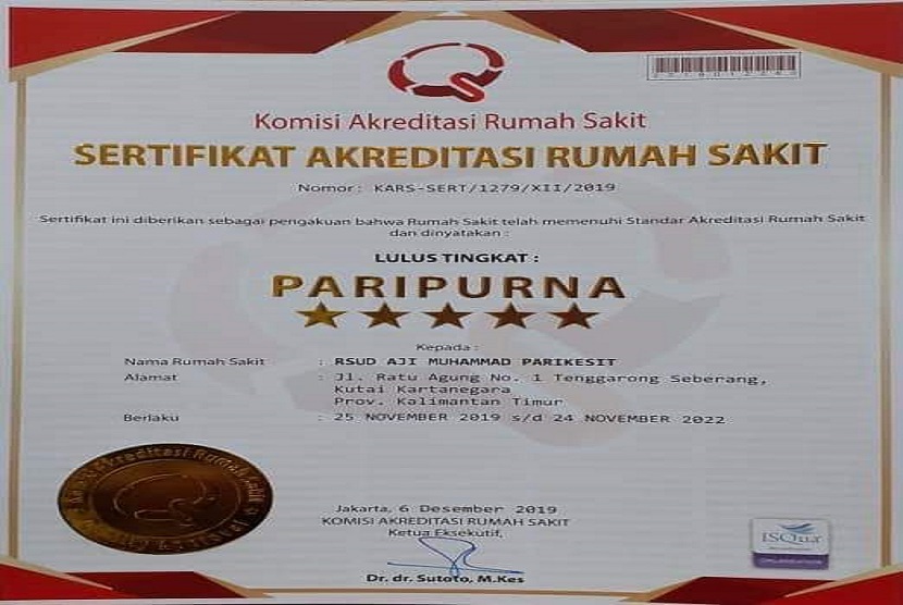 Badan Akreditasi Rumah Sakit berikan level tertinggi atau bintang lima ke RSUD Parikesit