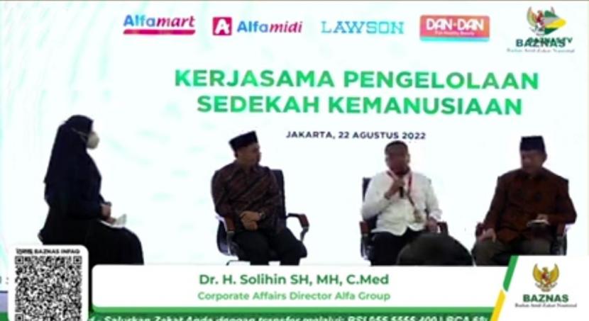 Badan Amil Zakat Nasional (Baznas) dipercaya Alfa Group untuk mengelola sedekah kemanusiaan. Hal ini ditandai dengan konferensi pers kerjasama Pengelolaan Sedekah Kemanusiaan di Kantor Baznas RI, Jakarta pada Senin (22/8/2022).