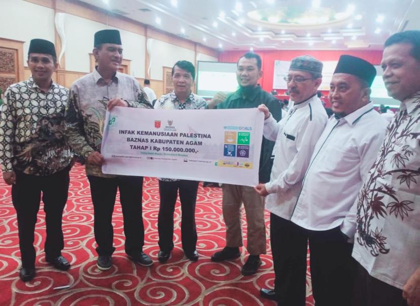 Badan Amil Zakat Nasional (Baznas) Kabupaten Agam, Sumatra Barat, menyalurkan infak kemanusiaan untuk Palestina Rp 150 juta melalui Baznas RI.