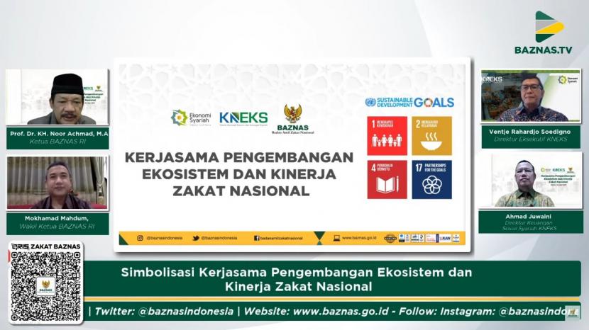 Badan Amil Zakat Nasional (Baznas) menandatangani nota kesepahaman (MoU) dengan Komite Nasional Ekonomi dan Keuangan Syariah (KNEKS) untuk berkolaborasi mengembangkan ekosistem dan kinerja zakat Nasional. 