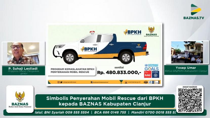 Badan Amil Zakat Nasional (BAZNAS) menerima bantuan mobil rescue berupa Toyota Hillux Double Cabin dari Badan Pengelola Keuangan Haji (BPKH). Mobil penyelamat ini akan dikelola BAZNAS Kabupaten Cianjur, Jawa Barat untuk membantu aksi respon di kawasan rawan bencana dan sulit dijangkau di daerah tersebut.