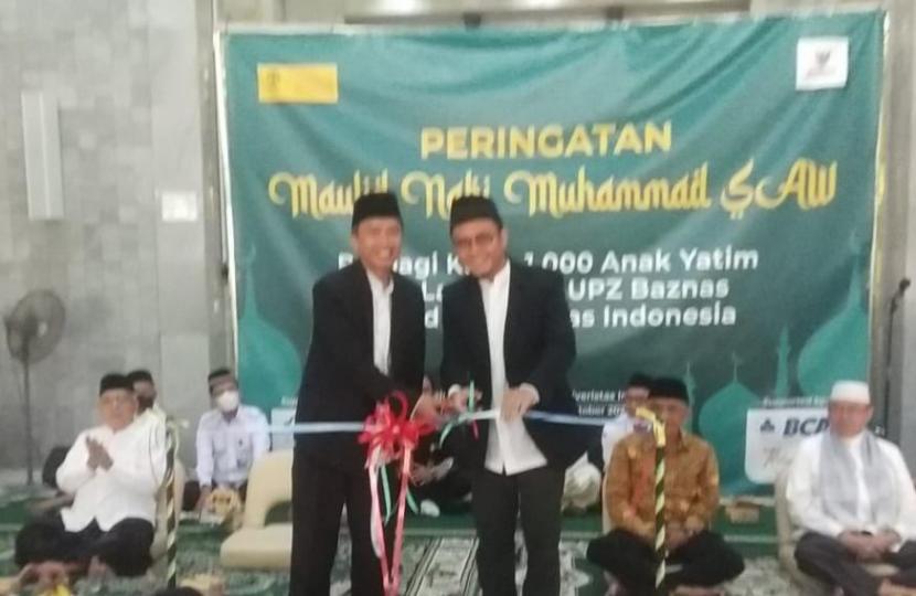 Badan Amil Zakat Nasional (Baznas) meresmikan Unit Pengumpul Zakat (UPZ) Baznas Masjid UI yang diselenggarakan di Masjid Ukhuwah Islamiyah Universitas Indonesia, Kampus UI Depok, Sabtu (8/10/2022). 